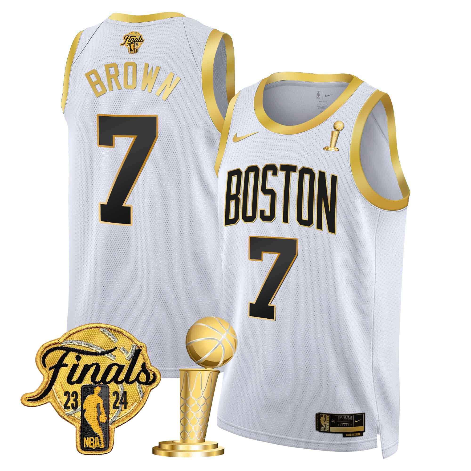 Men Boston Celtics #7 Brown White 2024 Nike Final & Champions Patch Swingman NBA Jersey->boston celtics->NBA Jersey